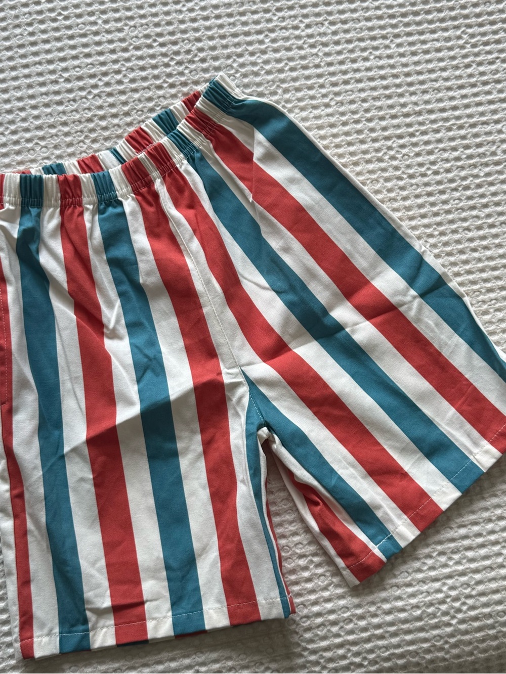 Kids Red & Teal Striped Elastic Waist Shorts